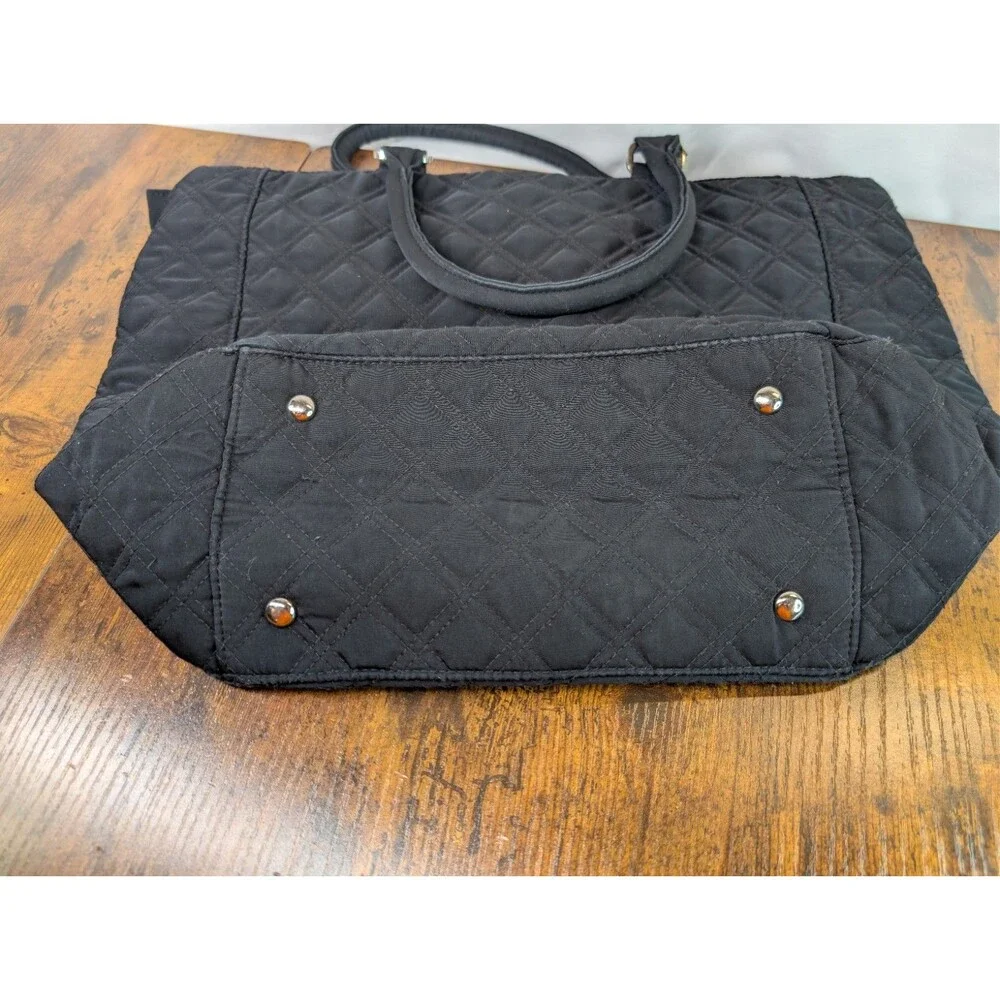 Vera Bradley Classic Toggle Tote Purse Black Quilted Microfiber Shoulder Bag GUC